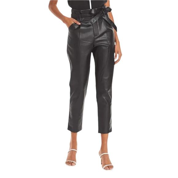 Lucy Paris Faux Leather Paperbag High Waist Ankle Pants Black NEW Large - Picture 2 of 9